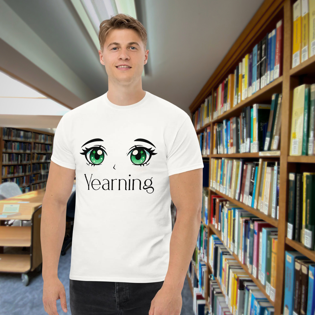 Yearning T-Shirt: green manga-style eyes and Yearning typography.