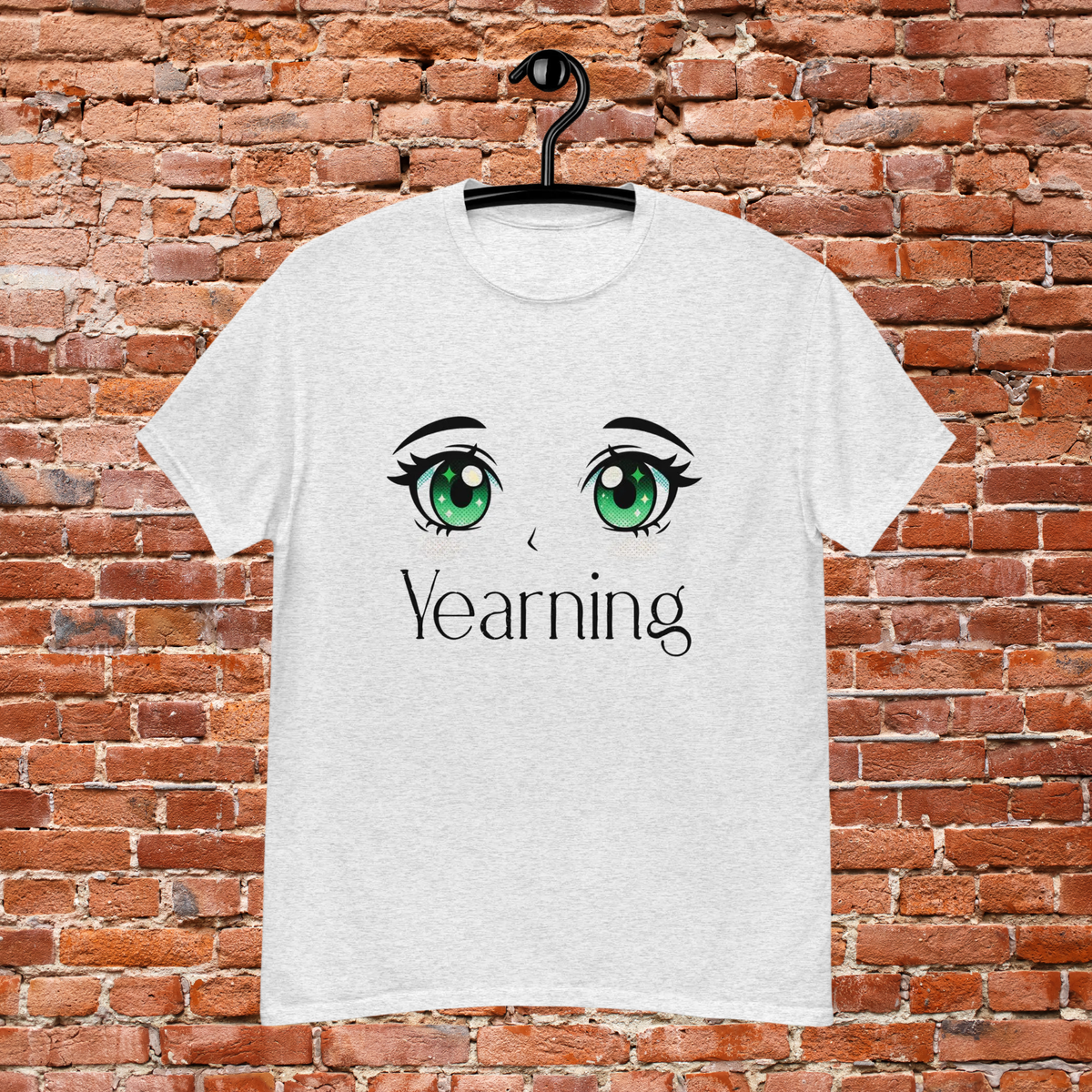 Yearning T-Shirt: green manga-style eyes and Yearning typography.
