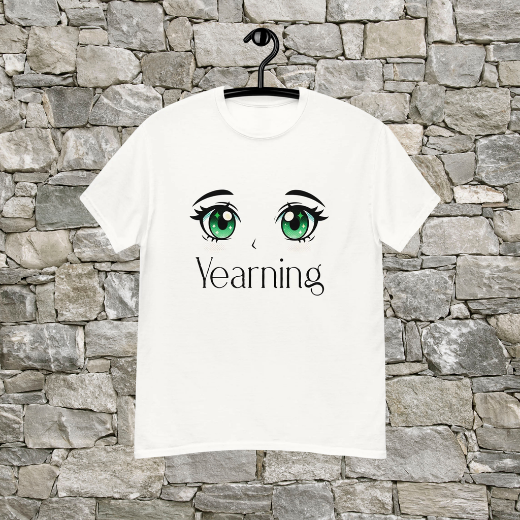 Yearning T-Shirt: green manga-style eyes and Yearning typography.