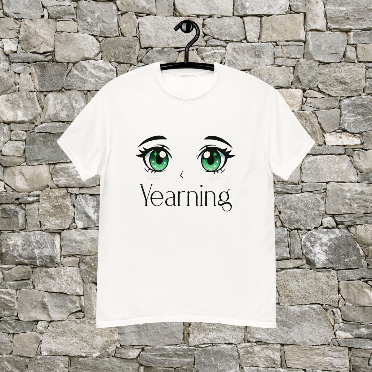 Yearning T-Shirt: green manga-style eyes and Yearning typography.