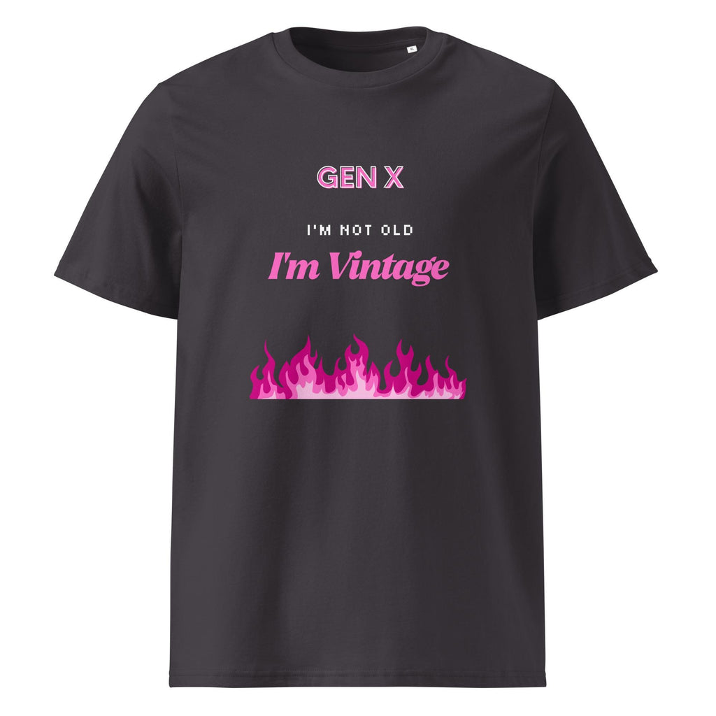 Gen X Pink Flame Vintage T-shirt in anthracite, front product view on white.