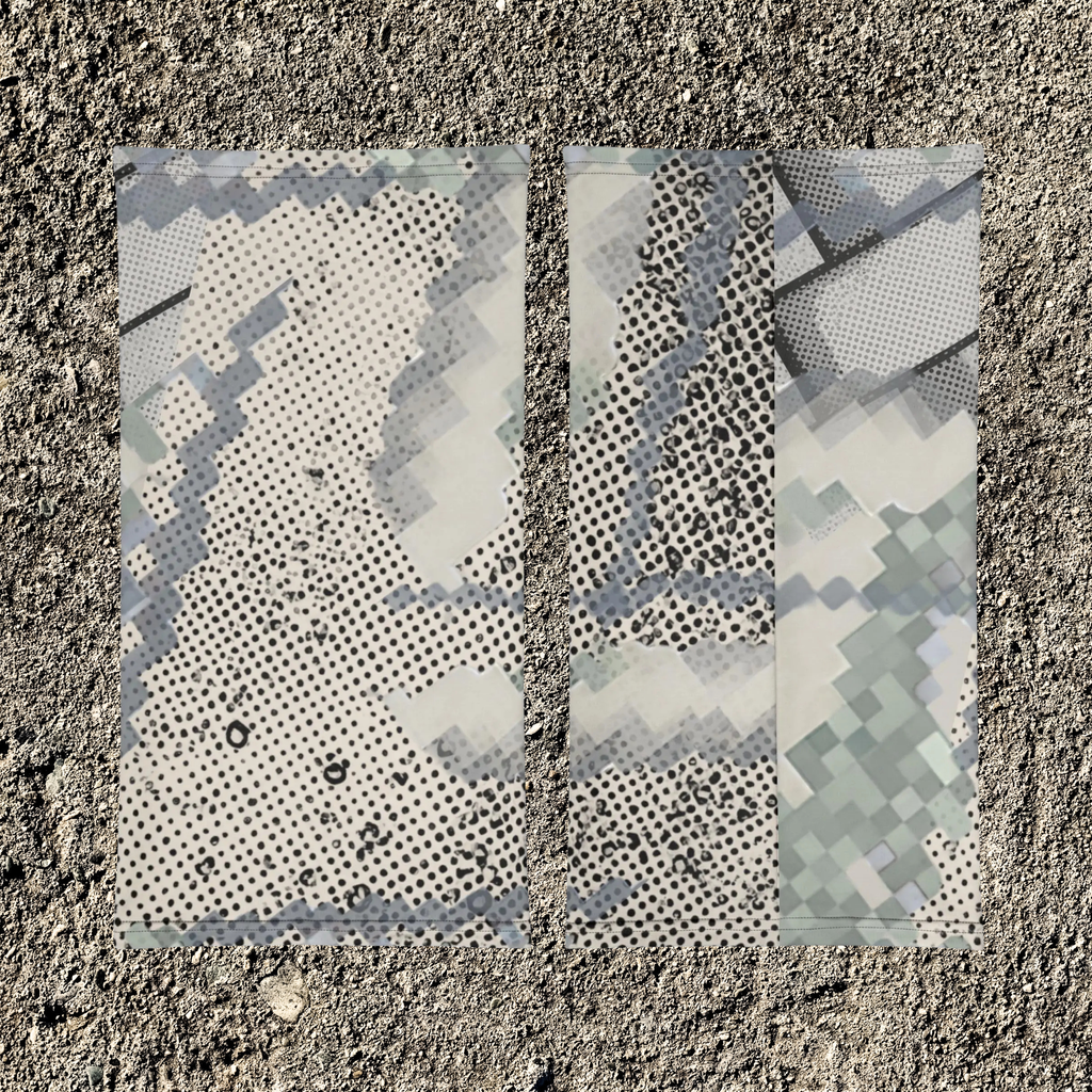 Urban Concrete 9 neck gaiter front and back flat views of the light grey and black dotted print.