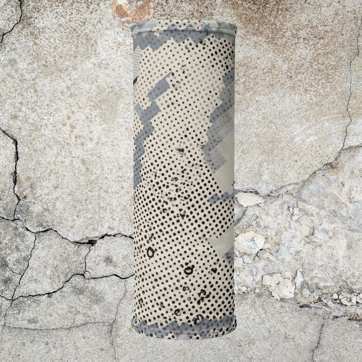 Urban Concrete 9 neck gaiter upright product view against a cracked concrete wall.