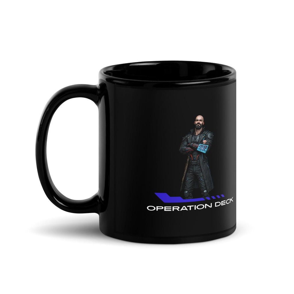 Black Operation Deck gaming mug character artwork side on a white background.