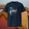 Forbidden City T-shirt in navy, front product view showing the white palace illustration.