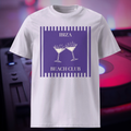 Ibiza Beach Club T-shirt in lavender, front product view with purple martini glass artwork.