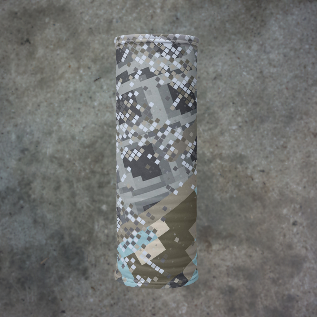 Urban Concrete 2 neck gaiter upright product view of the fragmented grey geometric print.
