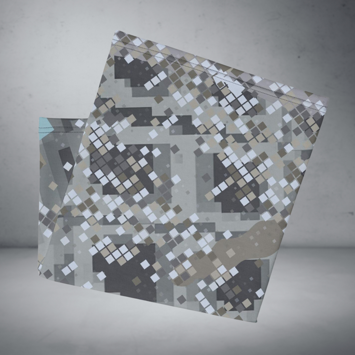 Urban Concrete 2 neck gaiter folded to show grey geometric blocks and scattered pale squares.