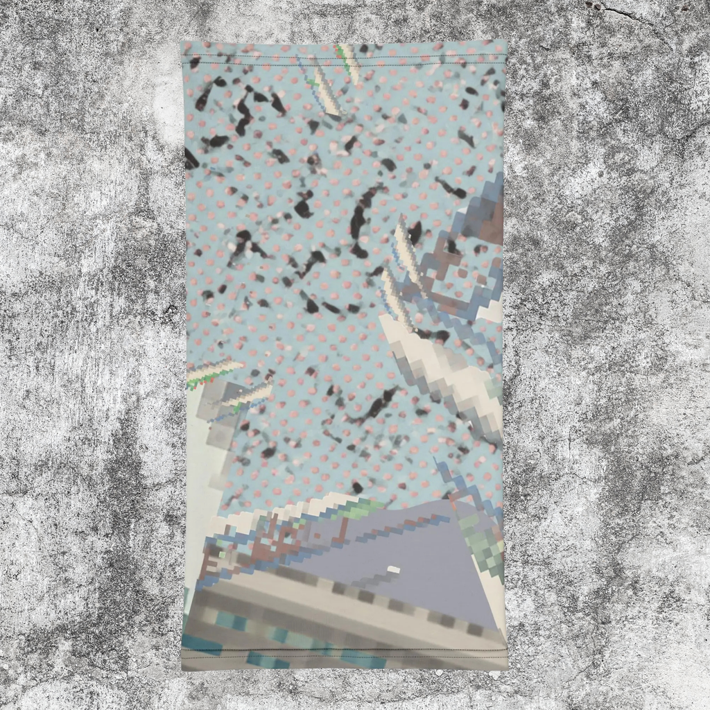 Urban Concrete 3 neck gaiter laid flat, showing pale blue-grey textures and scattered dark details.