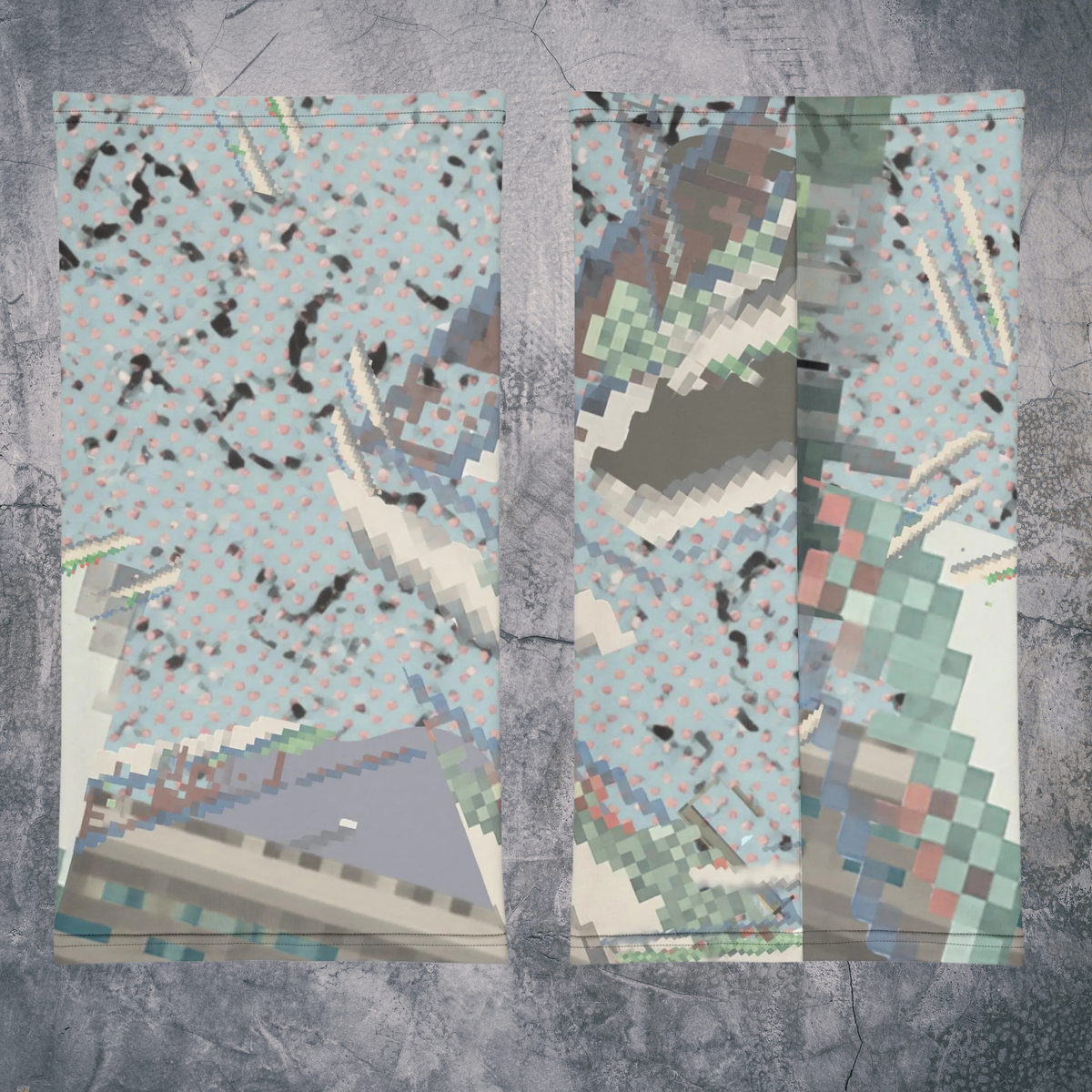 Urban Concrete 3 neck gaiter front and back flat views of the light abstract architectural print.