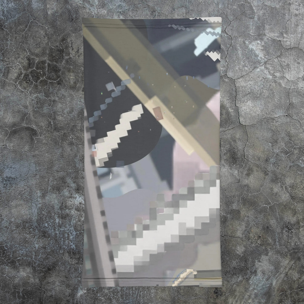 Urban Concrete 4 neck gaiter laid flat, showing diagonal architectural fragments in grey and stone tones.