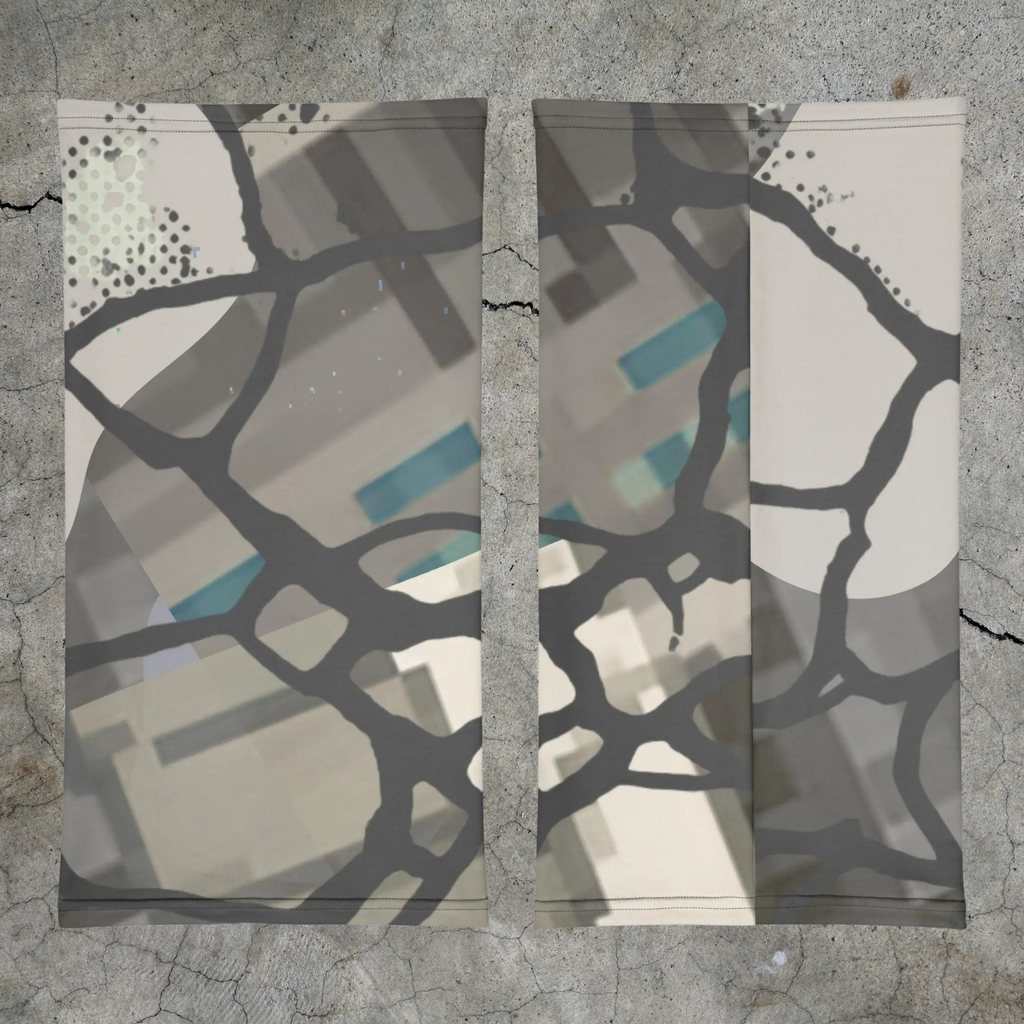 Urban Concrete 5 neck gaiter front and back flat views of grey urban blocks and dark branching lines.