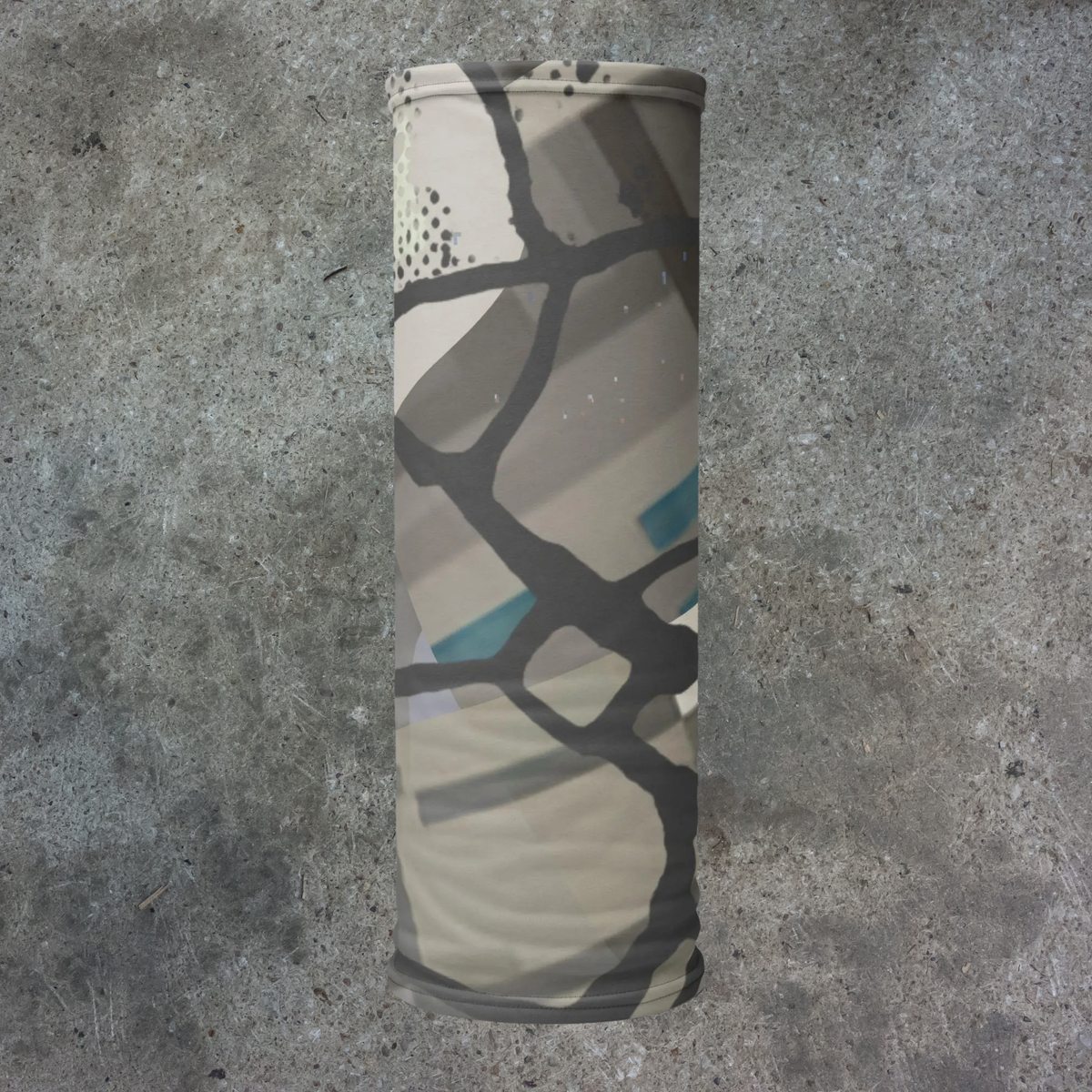 Urban Concrete 5 neck gaiter upright product view showing the grey and black abstract urban print.