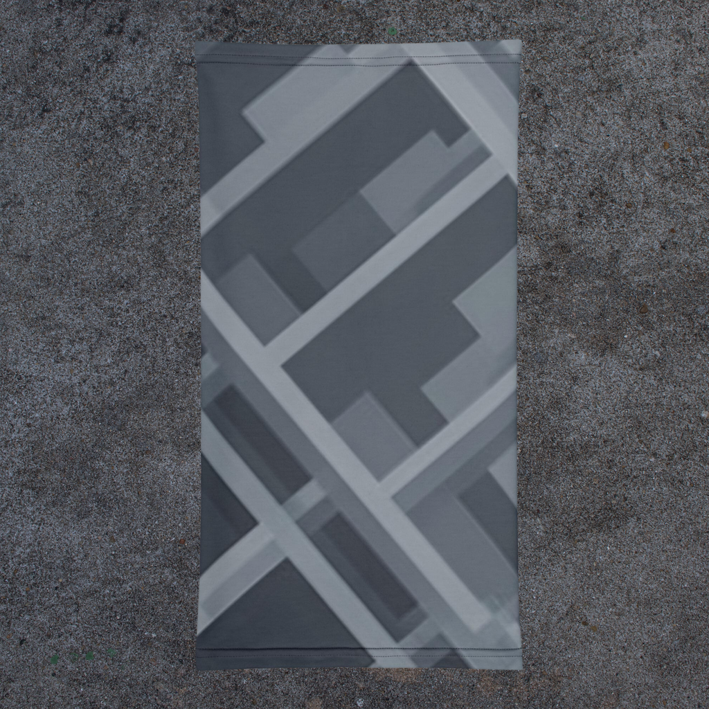 Urban Concrete 8 neck gaiter laid flat, showing dark grey blocks and intersecting angular lines.