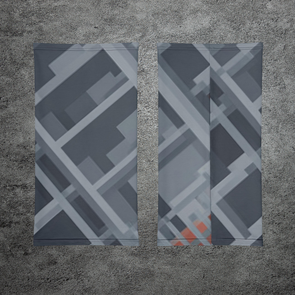 Urban Concrete 8 neck gaiter front and back flat views of the dark grey geometric pattern.