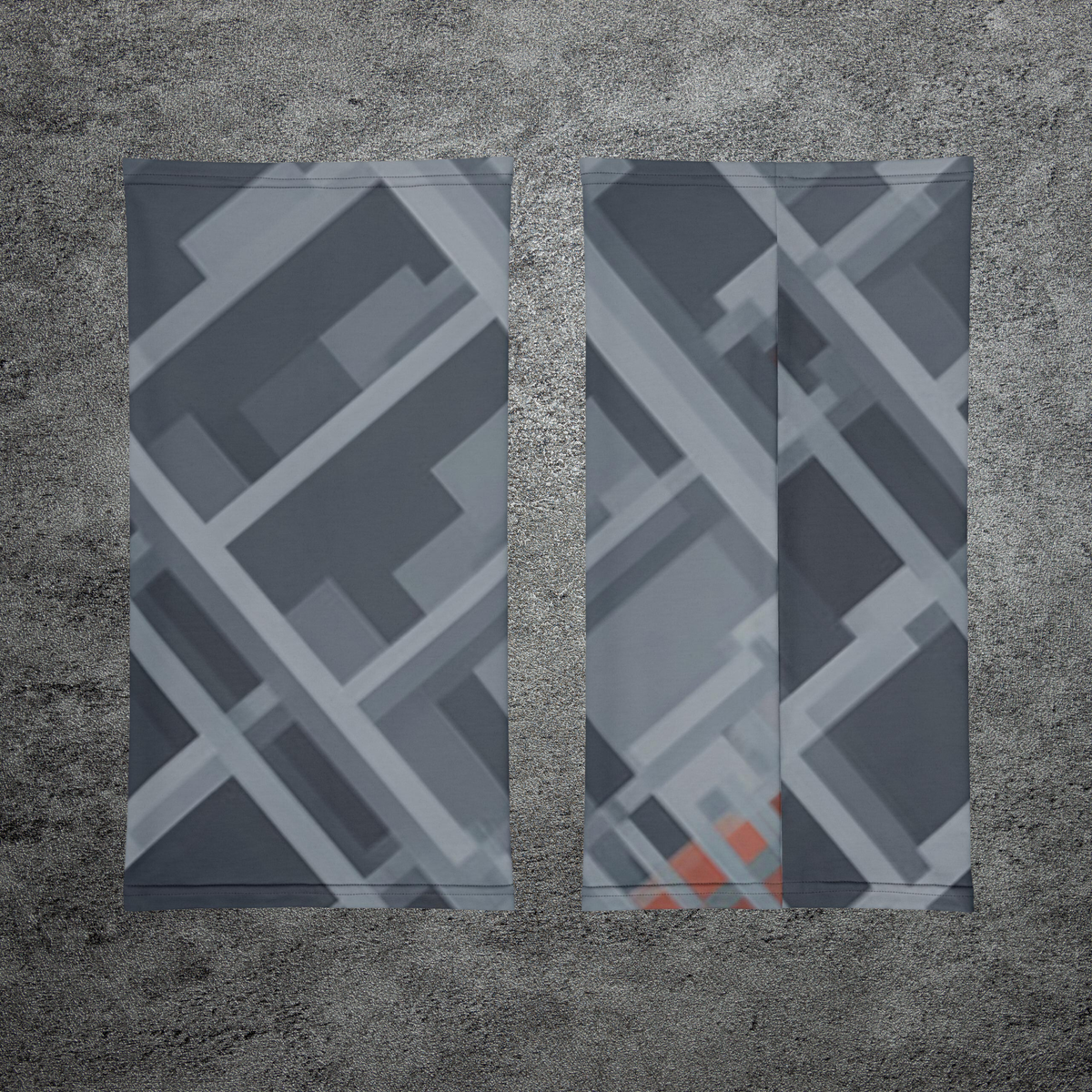 Urban Concrete 8 neck gaiter front and back flat views of the dark grey geometric pattern.