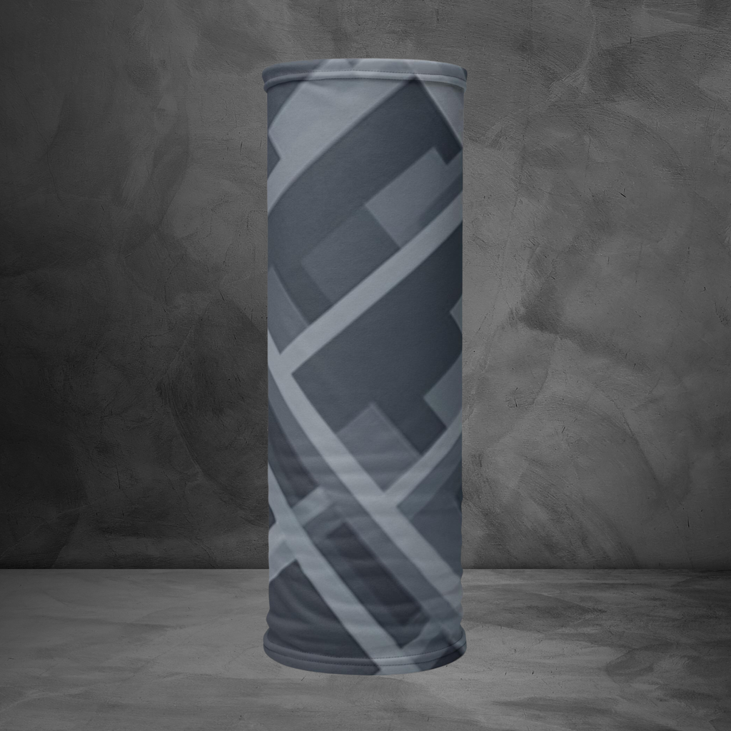 Urban Concrete 8 neck gaiter upright product view of the dark grey geometric print.