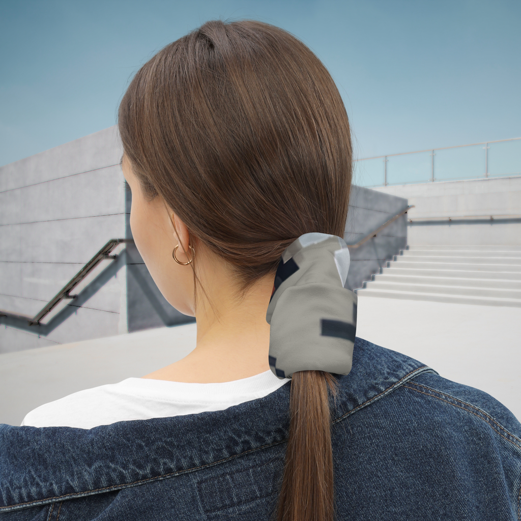 Urban Concrete 10 neck gaiter used as a ponytail wrap, rear view.