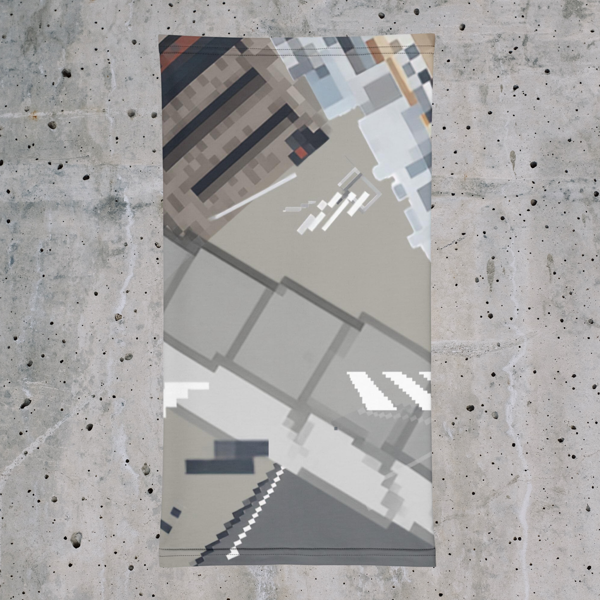 Urban Concrete 10 neck gaiter laid flat, showing grey architectural blocks and diagonal lines.