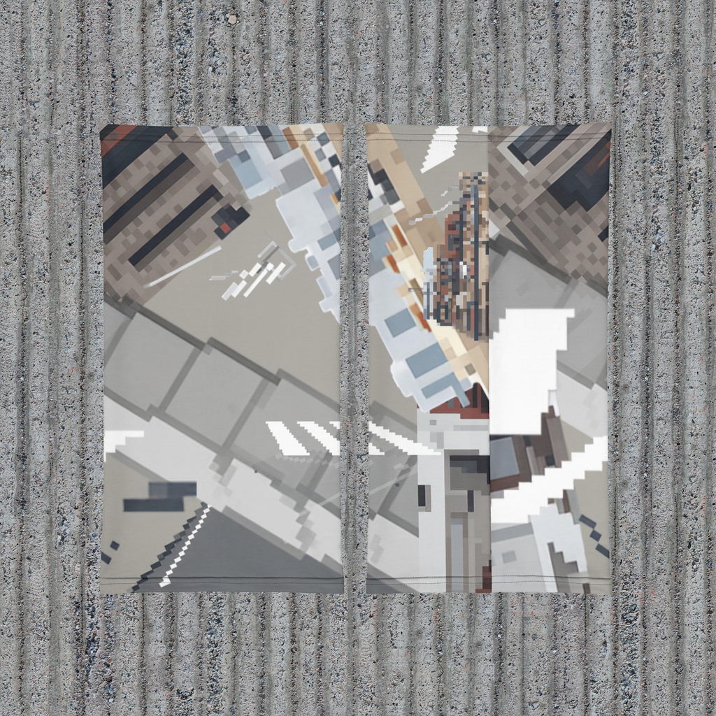 Urban Concrete 10 neck gaiter front and back flat views of the fragmented grey geometric print.