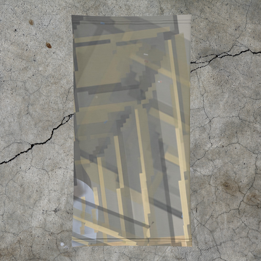 Urban Concrete 7 neck gaiter laid flat, showing muted grey and ochre architectural lines.