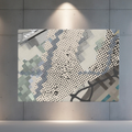 Urban Concrete 1 landscape canvas with grey, cream and muted green geometric patterns on an illuminated concrete wall.