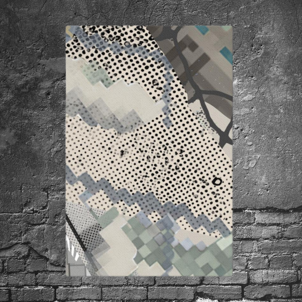 Urban Concrete 1 portrait artwork displayed against a dark grey brick wall.