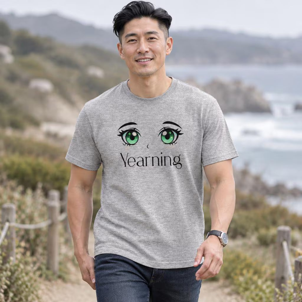 Yearning T-Shirt: green manga-style eyes and Yearning typography.