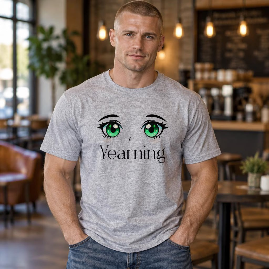 Yearning T-Shirt: green manga-style eyes and Yearning typography.