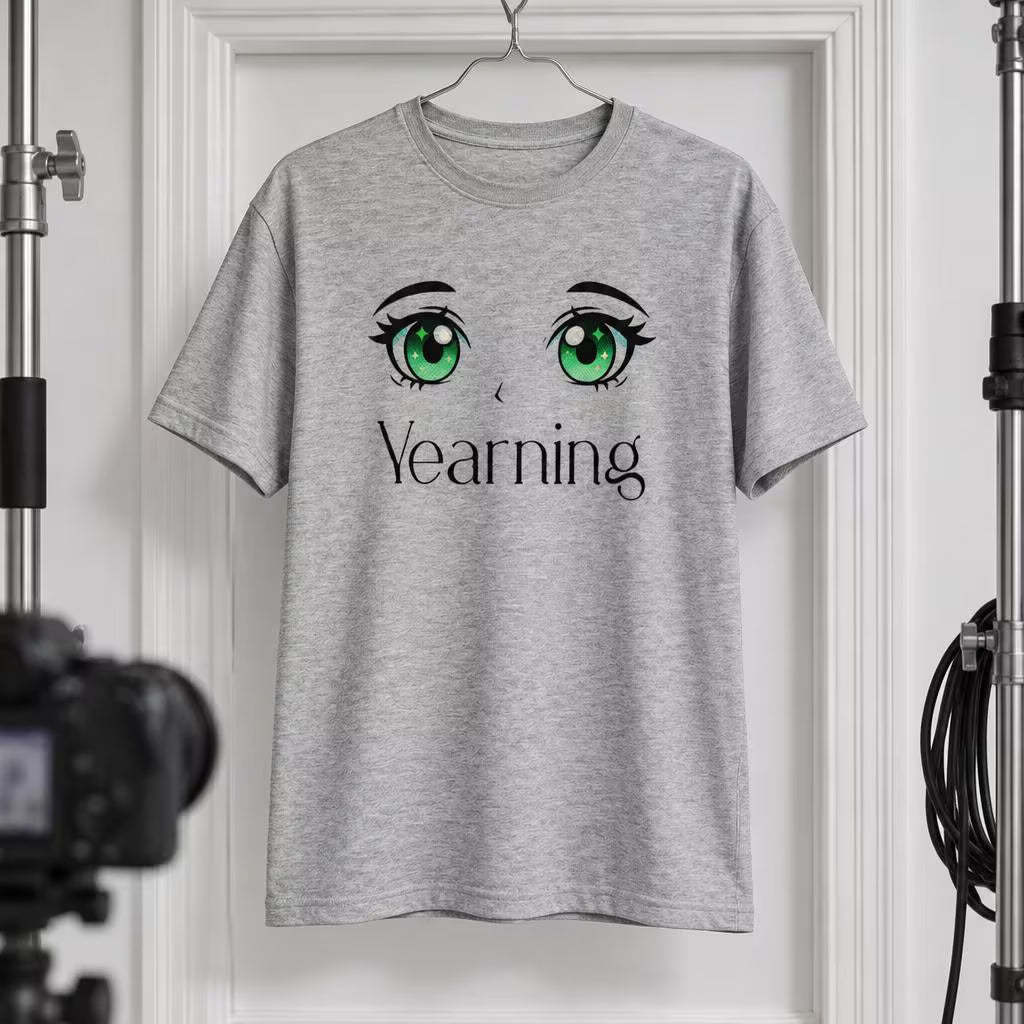 Yearning T-Shirt: green manga-style eyes and Yearning typography.