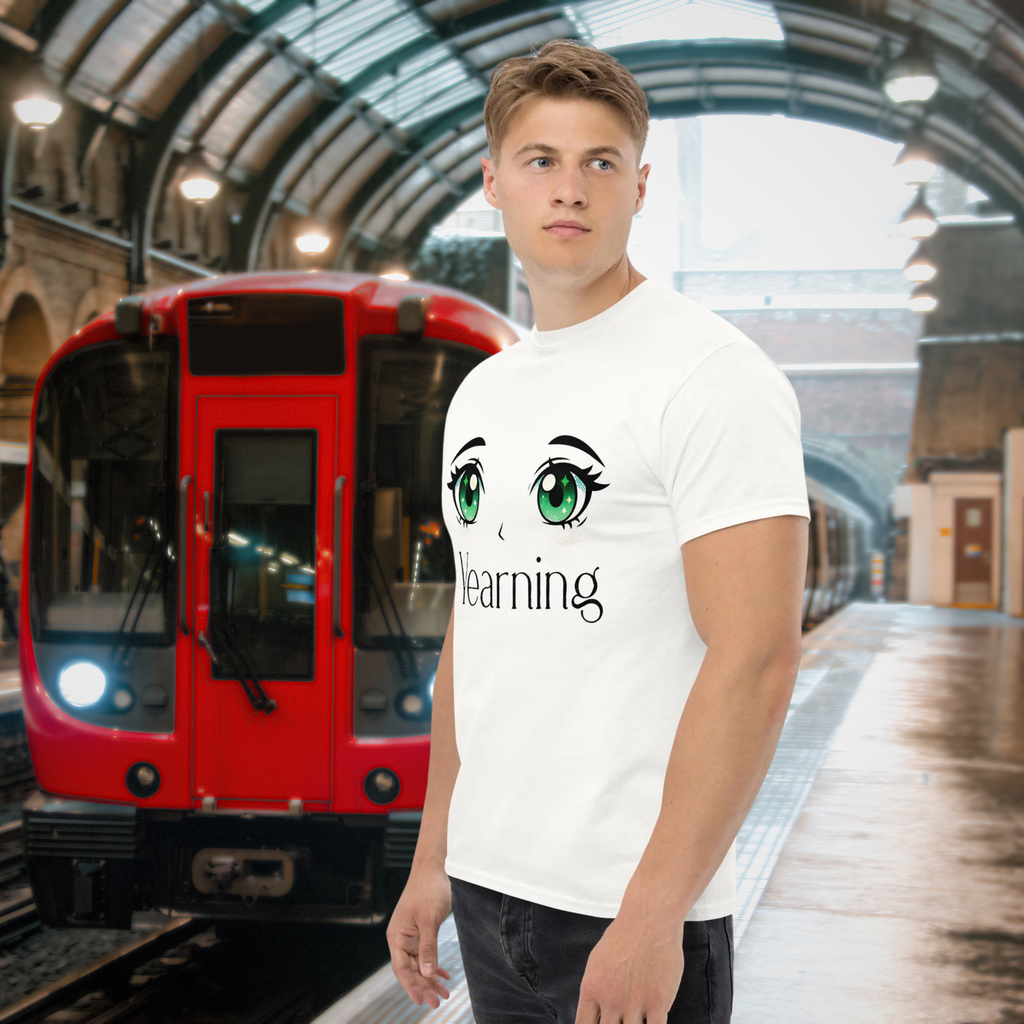 Yearning T-Shirt: green manga-style eyes and Yearning typography.