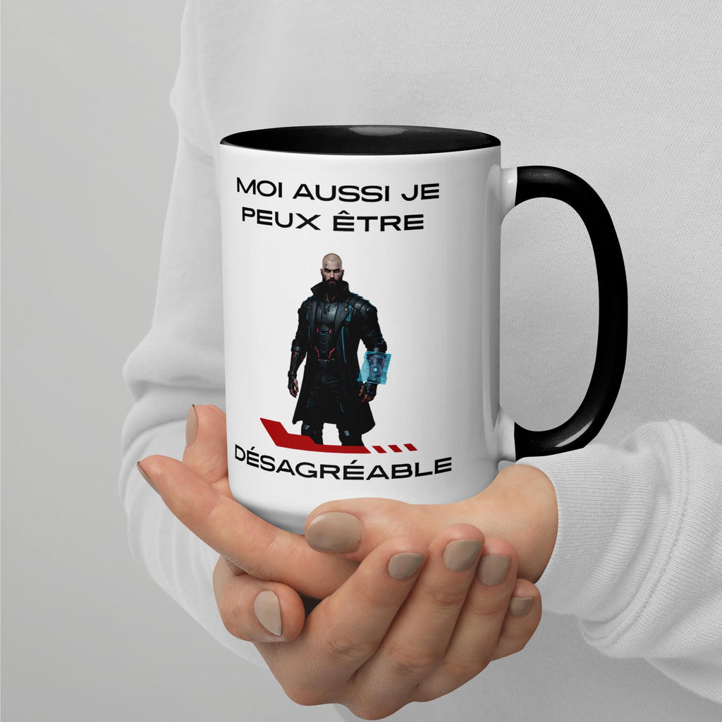 Operation Deck Désagréable mug tall mug character and quote side held in both hands.