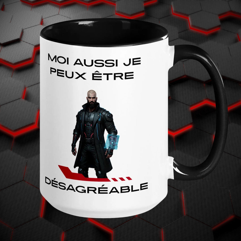 Operation Deck Désagréable mug character and French quote side against red and grey hexagons.